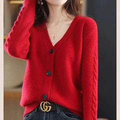 Women's V-Neck Patchwork Cardigan Sweater