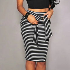 High-Waisted Striped Bodycon Skirt for Women