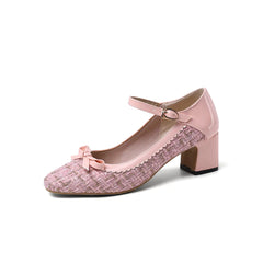 Spring 2020 Fashion Chunky Heel Square-Toe Flats