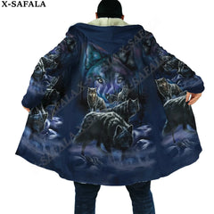 Naive Feather Wolf Moon Thick Warm Hooded Cloak Set