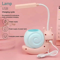 Cute Snail USB Desk Lamp with Pen Holder for Reading