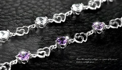 925 Silver Double Heart Amethyst Women's Bracelet