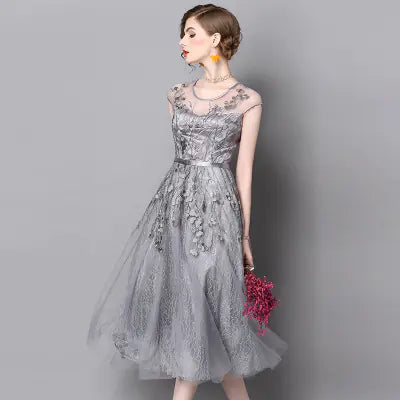 2020 Summer New Dress, Embroidered Mesh Midi Dress