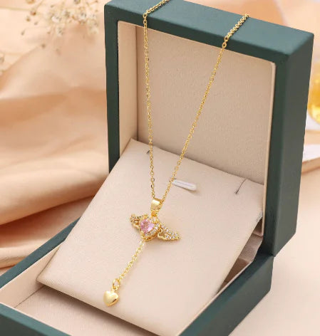 Angel Wings Necklace with Heart Tassel (Single Piece)