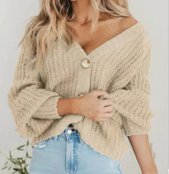 Casual V-Neck Button Women's Knit Cardigan (One Piece)
