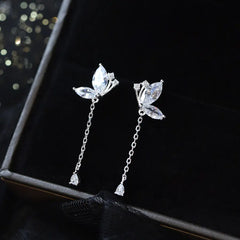 S925 Silver Butterfly Earrings - Long Fashionable Design