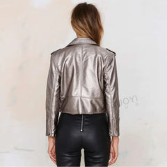 Shiny Punk Style Motorcycle Leather Jacket