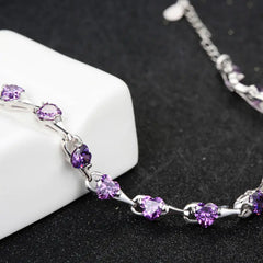 925 Sterling Silver Bracelet with Purple Diamonds