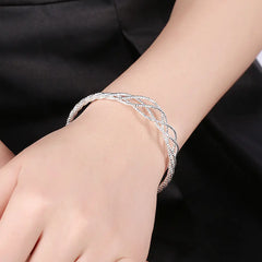 Silver Minimalist Line Bracelet - Fashionable Mesh Design