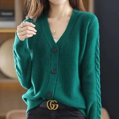 Women's V-Neck Patchwork Cardigan Sweater